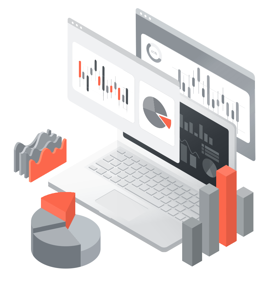 Computer with graphs and charts