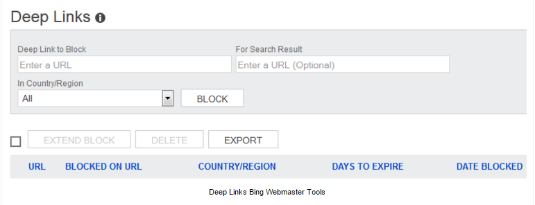 deep links in bing webmaster tools