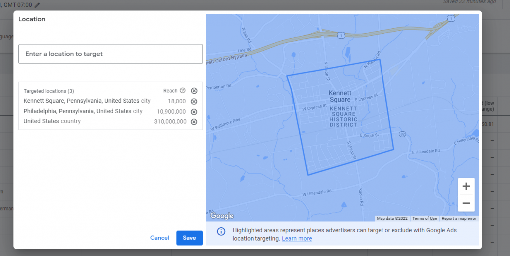 Filtering Keyword Planner data by location